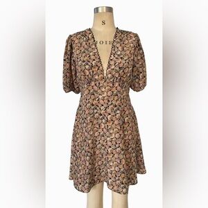 Doen Floral V-Neck Silk Dress